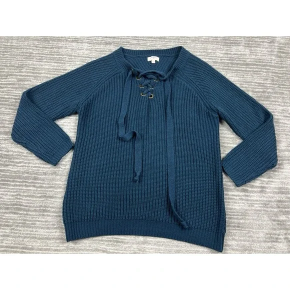 Umgee  Sweater Womens Small Blue Longsleeve Acrylic Tie Casual‎ Ribbed - Picture 1 of 11